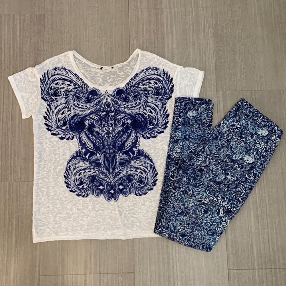 H&M blue & white jeans and shirt